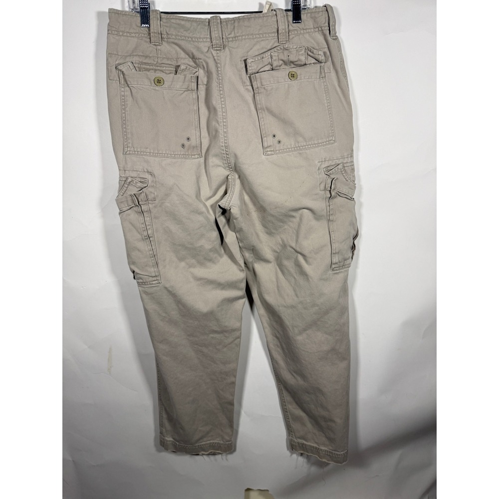 Abercrombie‎ & Fitch Mens Khaki Cargo Pants 34R Tan Cotton Drawstring Frayed Hem - Picture 6 of 9
